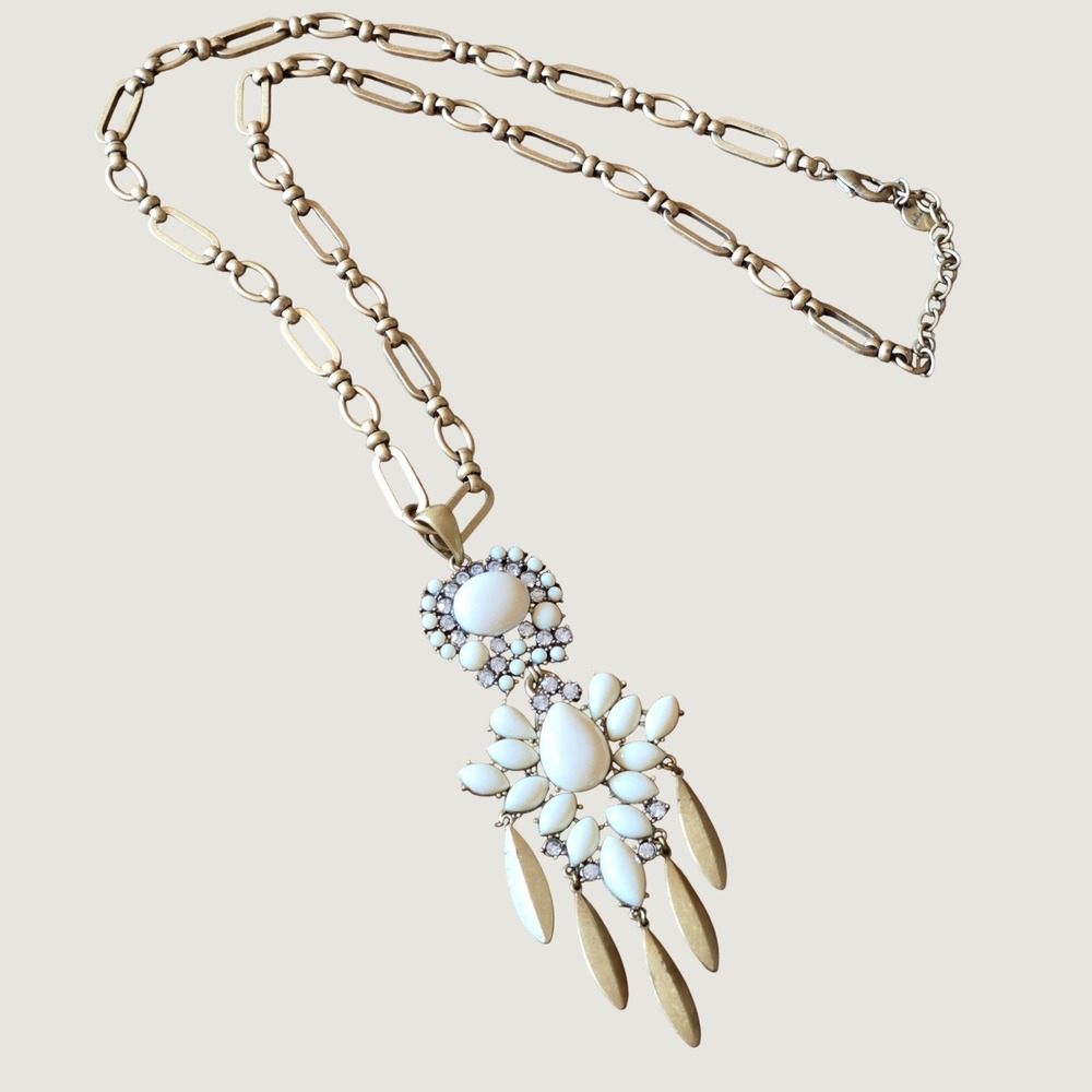 Stella & Dot Gold Tone White Cabochon Rhinestone Chandelier Statement Necklace